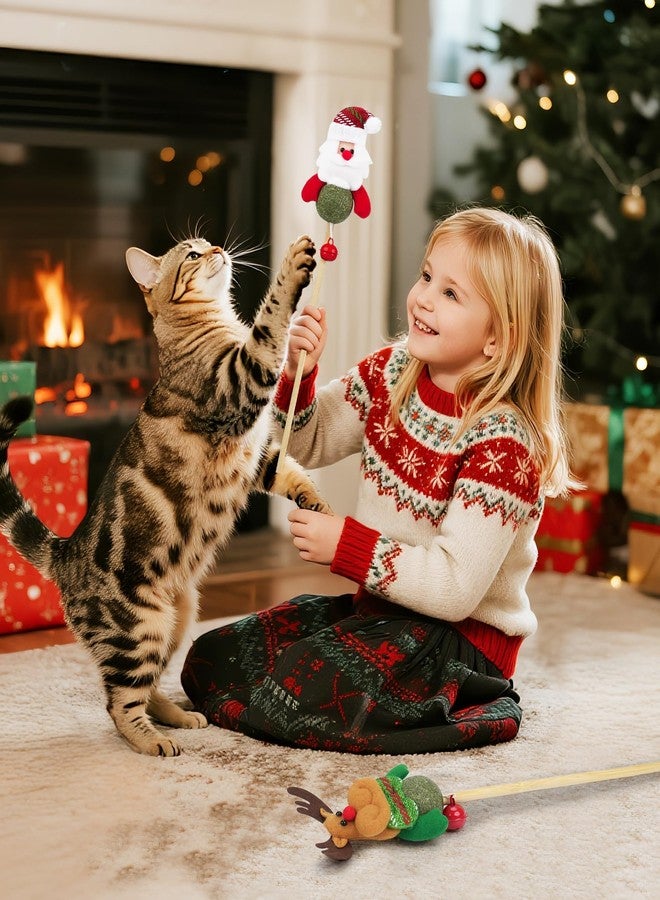 Joytale 2 Pack Christmas Catnip Toys with Bell, Interactive Holiday Cat Wands Set, Catnip Toys for Indoor Cats Kittens for Chew and Relief, Santa & Reindeer Design - Image 5