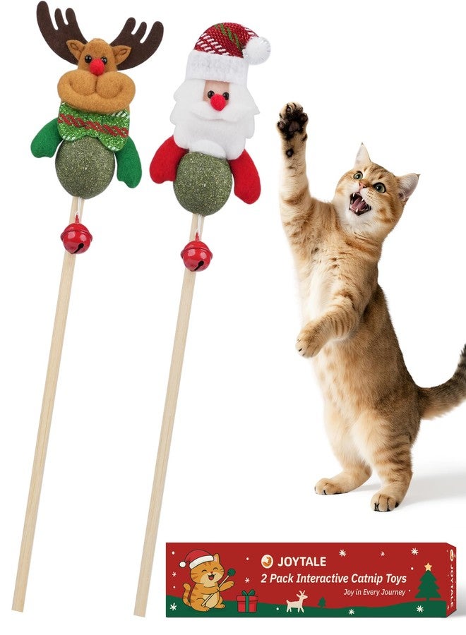 Joytale 2 Pack Christmas Catnip Toys with Bell, Interactive Holiday Cat Wands Set, Catnip Toys for Indoor Cats Kittens for Chew and Relief, Santa & Reindeer Design - Image 1