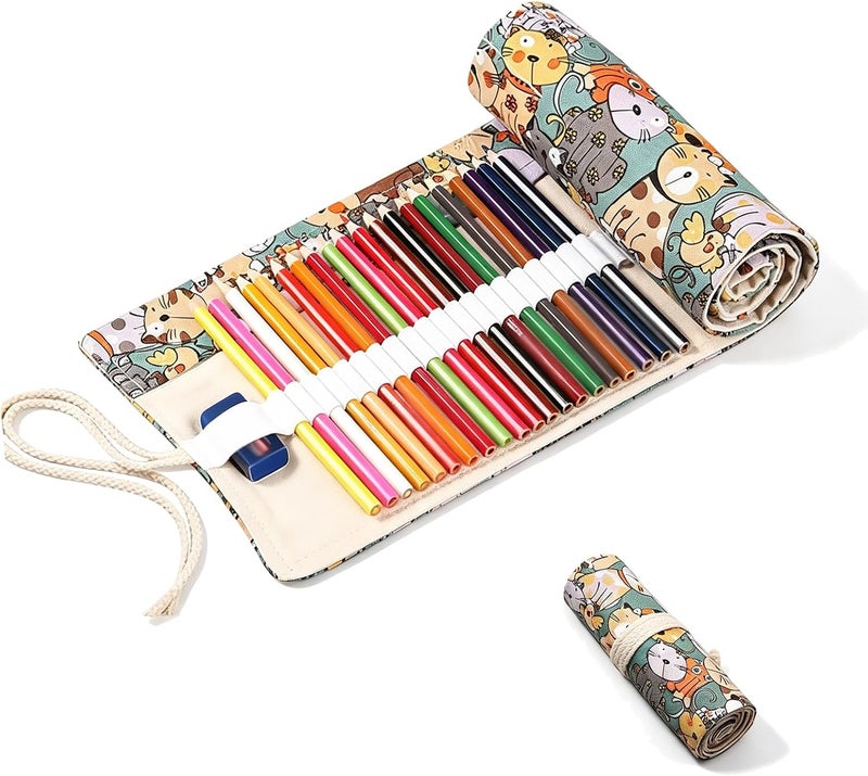 Duomama Large Capacity Canvas Pencil Wrap Roll, Holds 72 Colored Pencils, Durable Travel Art Supplies Organizer Case Pouch for Artists, Students, Office & Drawing Storage - Image 1