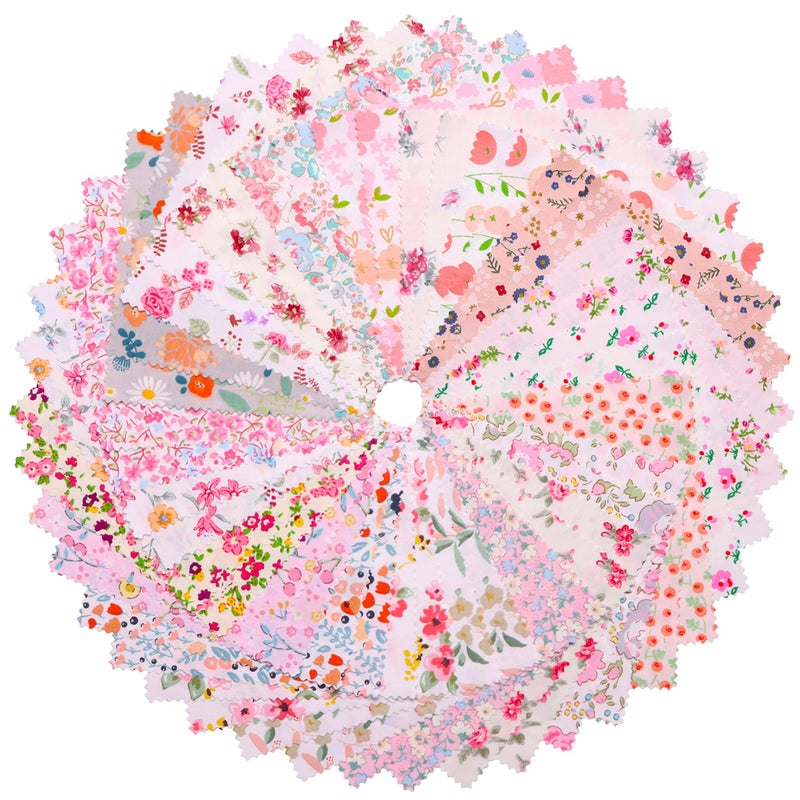 Hanjunzhao 42Pcs Layer Cakes 10 inch Squares for Quilting, Layer Cake Fabric for Quilting 10 inch, Pre-Cuts 10" Squares Cotton Fabric for Sewing, Patchwork, Crafts, and Home Decor - Spring Floral - Image 1