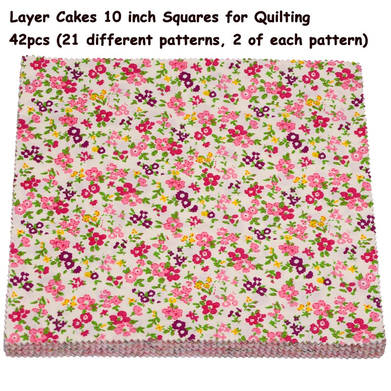 Hanjunzhao 42Pcs Layer Cakes 10 inch Squares for Quilting, Layer Cake Fabric for Quilting 10 inch, Pre-Cuts 10" Squares Cotton Fabric for Sewing, Patchwork, Crafts, and Home Decor - Spring Floral - Image 4