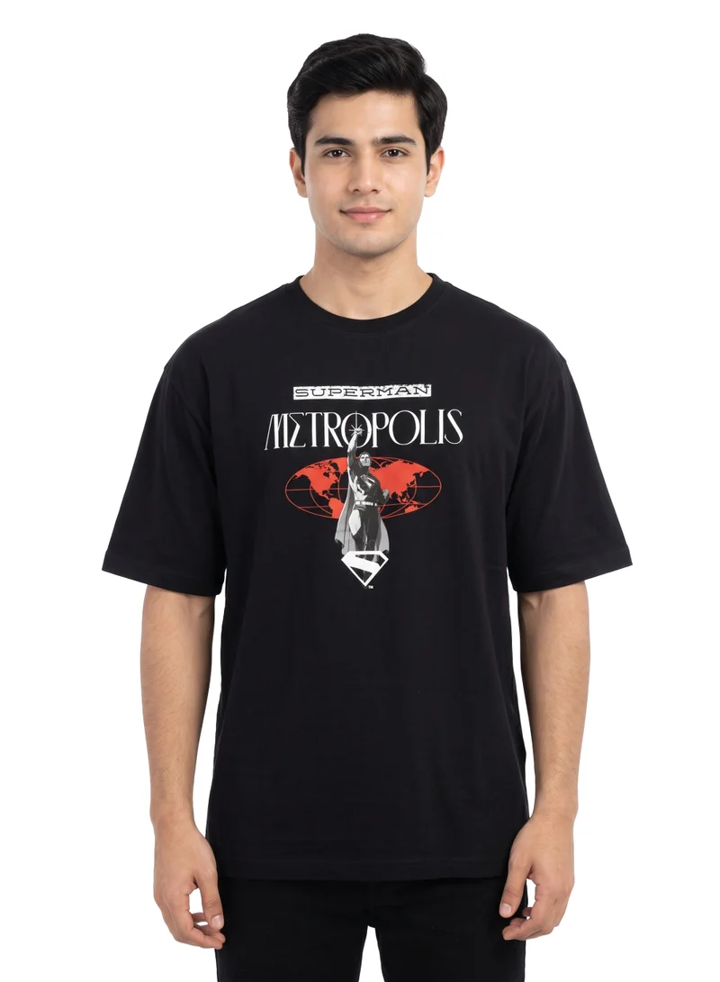 Warner Bros. Warner Bros. Superman Metropolis Men’s Oversized T-Shirt | Graphic Print Casual Crew Neck Cotton Tee