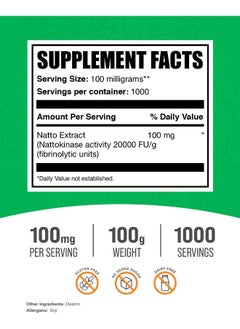BULKSUPPLEMENTS.COM Nattokinase Powder - Natto Powder, Nattokinase Supplement, Nattokinase 2000 Fu - Sourced From Natto Extract, 110Mg Per Serving, 100G (3.5 Oz)  - Image 2