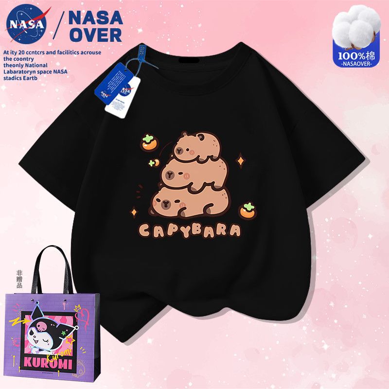 Nasa Co-Brand Capibala Capybara Cartoon Q Edition Pure Cotton Short-Sleeved T-Shirt New Summer Top For Middle And Large Children - Image 4