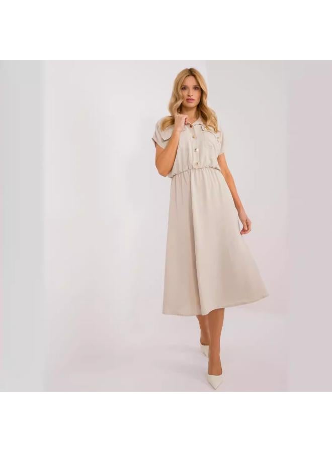 European And American Women's Women's Clothing European And American Solid Color Casual Button Short-sleeved Skirt Dress
