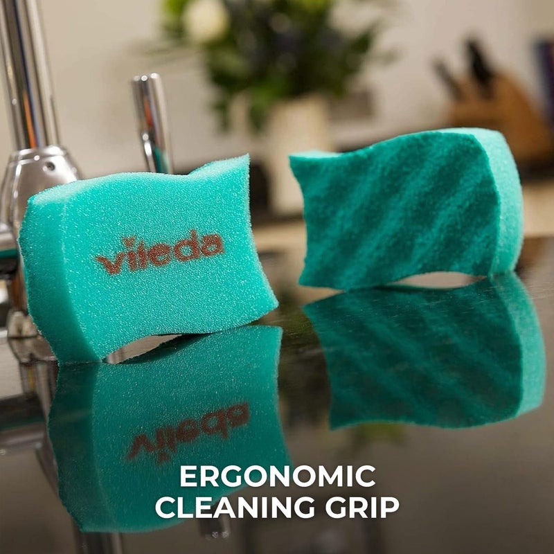 Vileda Pur Active medium foam cleaning scourer with unique non-scratching technology, clean delicate surfaces, pack of 2+1, high absorption, ergonomic design - Image 5