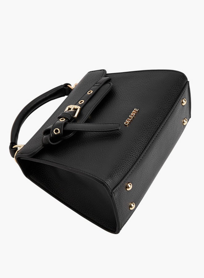 Celeste Women Textured Satchel Bag with Buckle Accent and Snap Button Closure  - Image 5