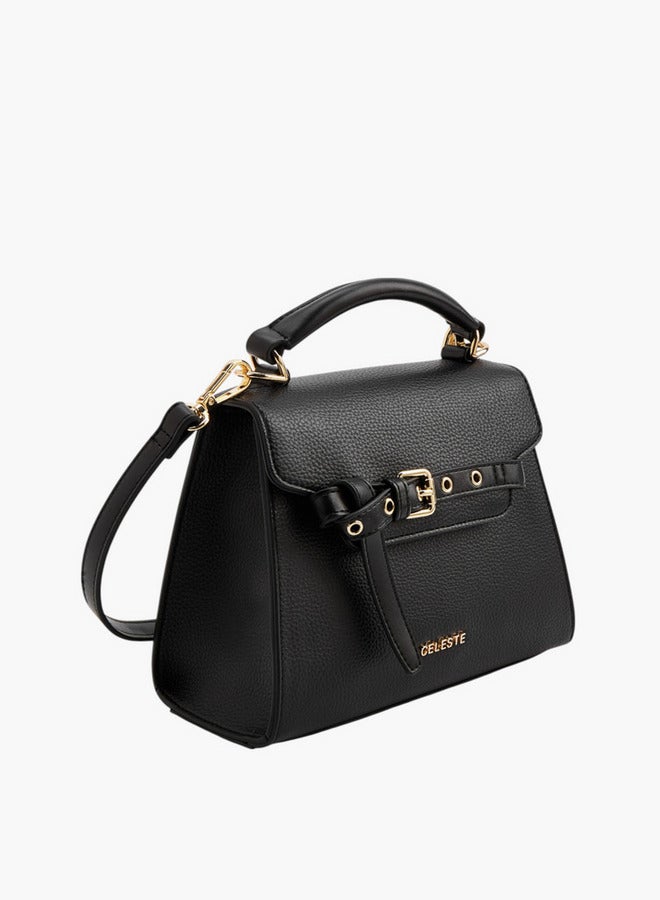 Celeste Women Textured Satchel Bag with Buckle Accent and Snap Button Closure  - Image 2