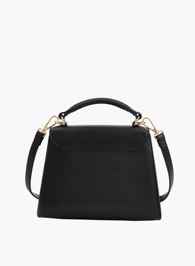 Celeste Women Textured Satchel Bag with Buckle Accent and Snap Button Closure  - Image 3