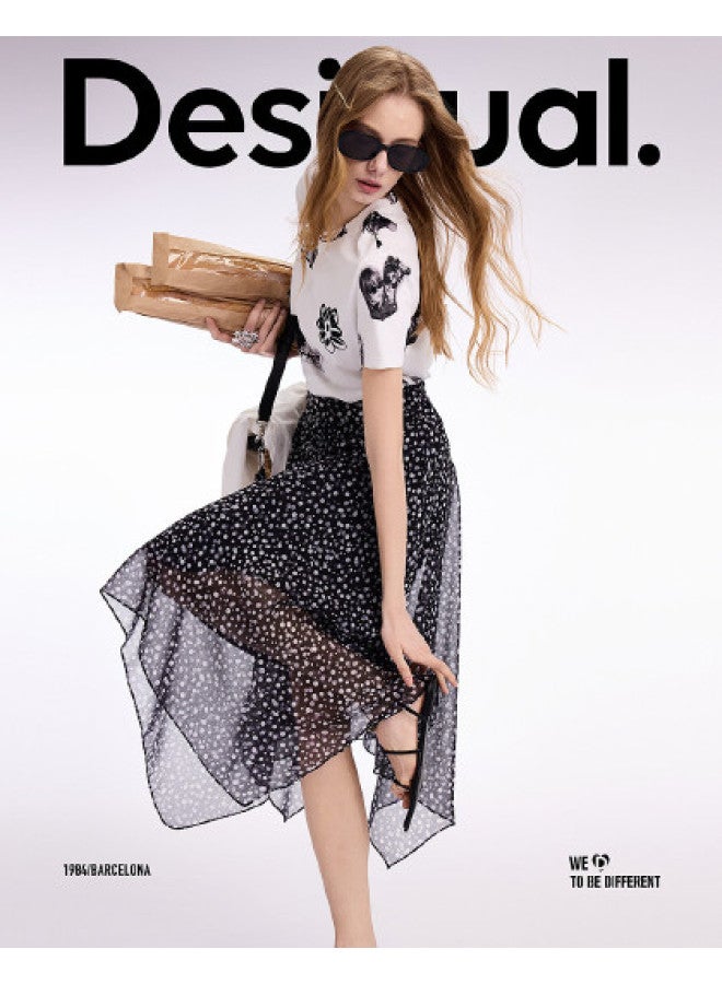 DESIGUAL ss25 New Dot Print Chiffon Flared Midi Skirt - Image 1