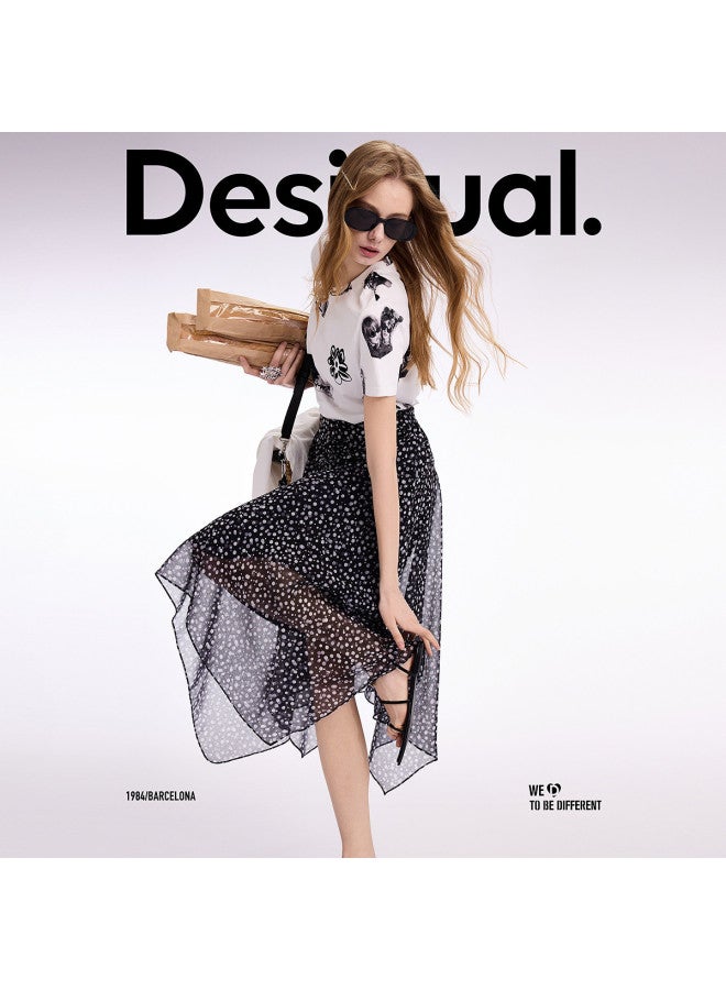 DESIGUAL ss25 New Dot Print Chiffon Flared Midi Skirt - Image 2