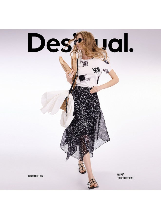 DESIGUAL ss25 New Dot Print Chiffon Flared Midi Skirt - Image 3