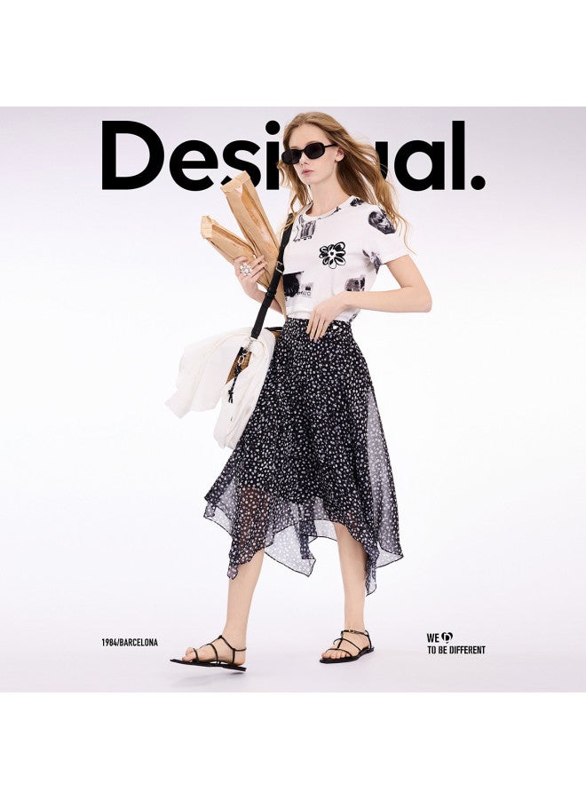 DESIGUAL ss25 New Dot Print Chiffon Flared Midi Skirt - Image 5