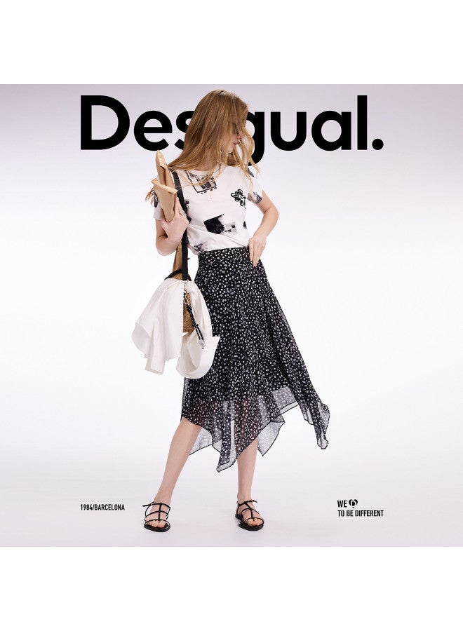 DESIGUAL ss25 New Dot Print Chiffon Flared Midi Skirt - Image 4