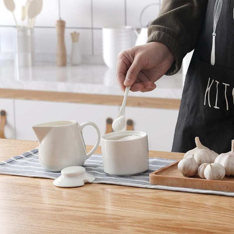 ONTUBE Ceramics Creamer,Porcelain Coffee Milk Creamer Pitcher with Handle for Home and Kitchen - 10 oz (White) - Image 3
