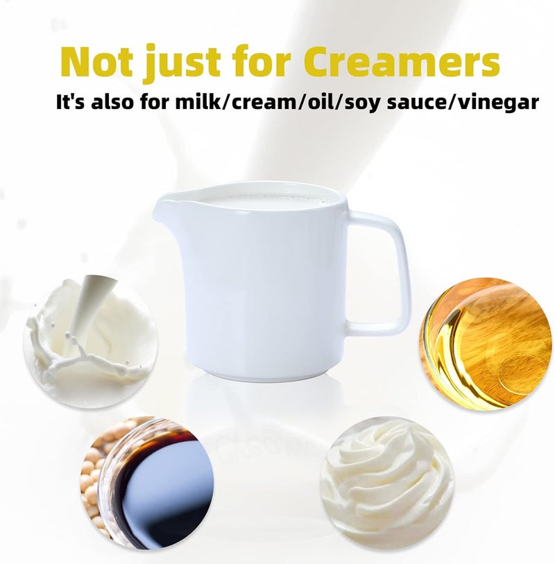 ONTUBE Ceramics Creamer,Porcelain Coffee Milk Creamer Pitcher with Handle for Home and Kitchen - 10 oz (White) - Image 5