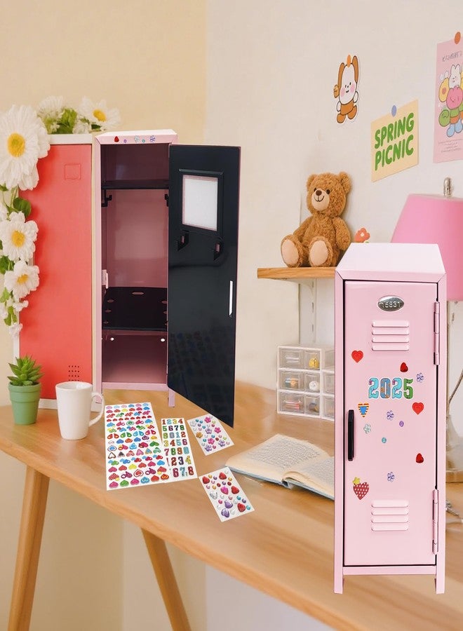 itechpanda Mini Locker with Lock Key Stickers Box Metal Small Locker Mini Locker Miniature Storage Girls Lockbox Desktop Storage Organizer for Cash Money Jewelry Safe Dollhouse Furniture Accessories Pink - Image 5