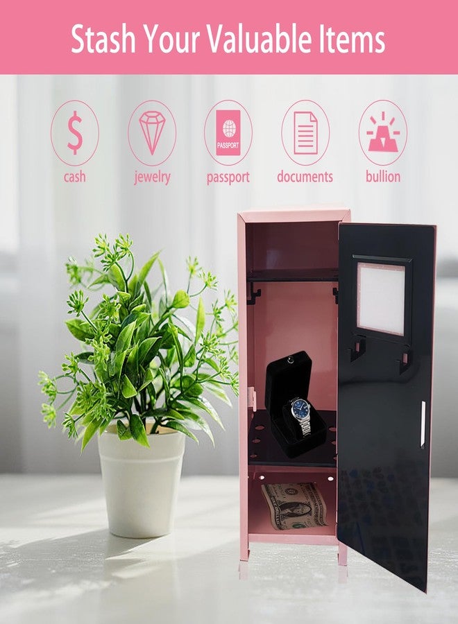 itechpanda Mini Locker with Lock Key Stickers Box Metal Small Locker Mini Locker Miniature Storage Girls Lockbox Desktop Storage Organizer for Cash Money Jewelry Safe Dollhouse Furniture Accessories Pink - Image 4