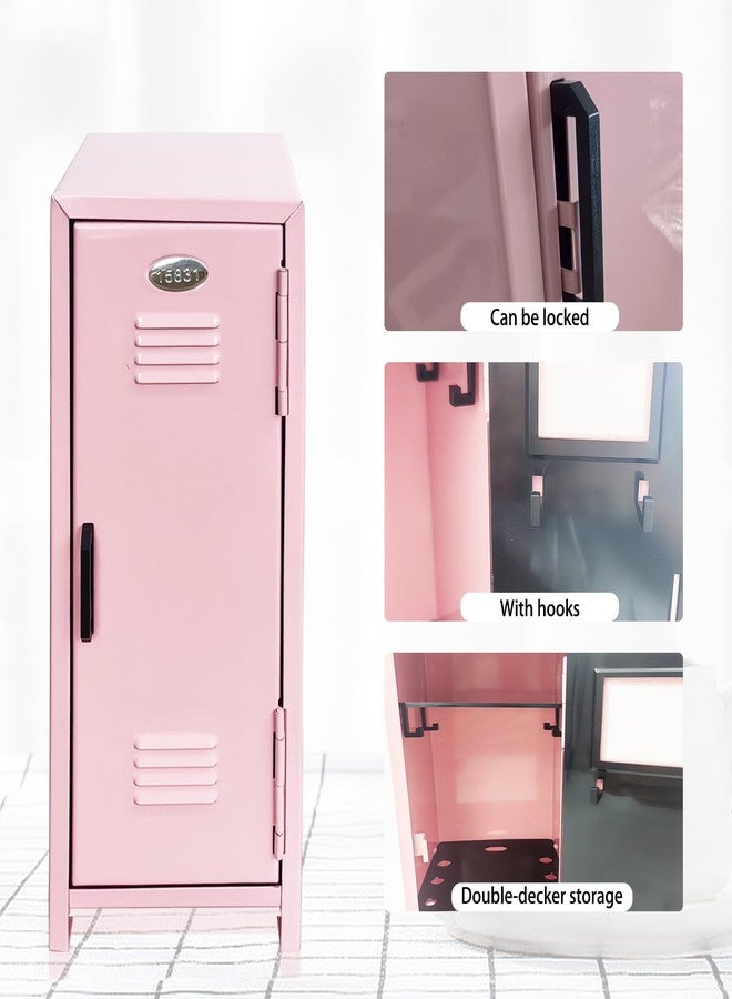 itechpanda Mini Locker with Lock Key Stickers Box Metal Small Locker Mini Locker Miniature Storage Girls Lockbox Desktop Storage Organizer for Cash Money Jewelry Safe Dollhouse Furniture Accessories Pink - Image 3