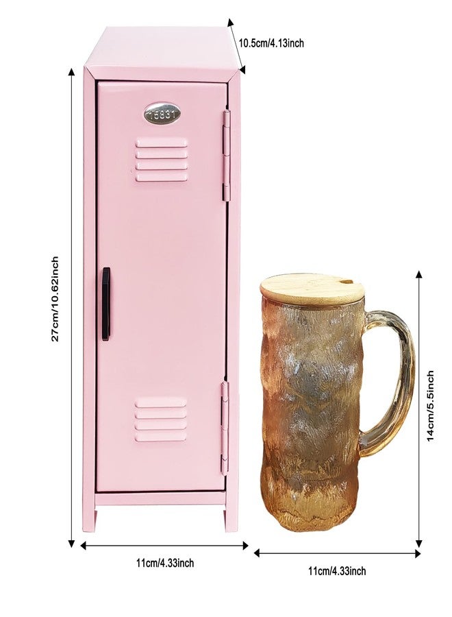 itechpanda Mini Locker with Lock Key Stickers Box Metal Small Locker Mini Locker Miniature Storage Girls Lockbox Desktop Storage Organizer for Cash Money Jewelry Safe Dollhouse Furniture Accessories Pink - Image 2