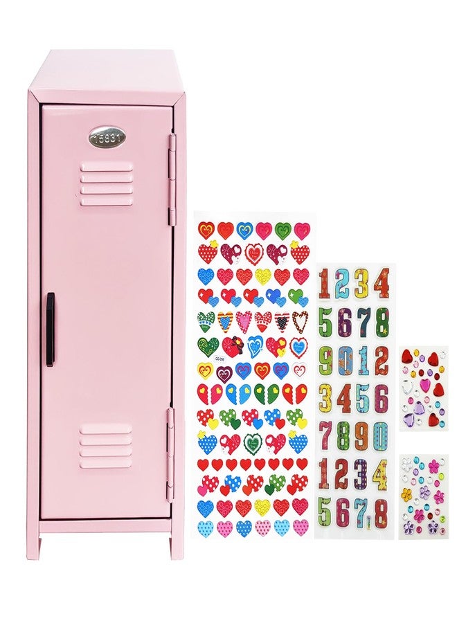 itechpanda Mini Locker with Lock Key Stickers Box Metal Small Locker Mini Locker Miniature Storage Girls Lockbox Desktop Storage Organizer for Cash Money Jewelry Safe Dollhouse Furniture Accessories Pink - Image 1