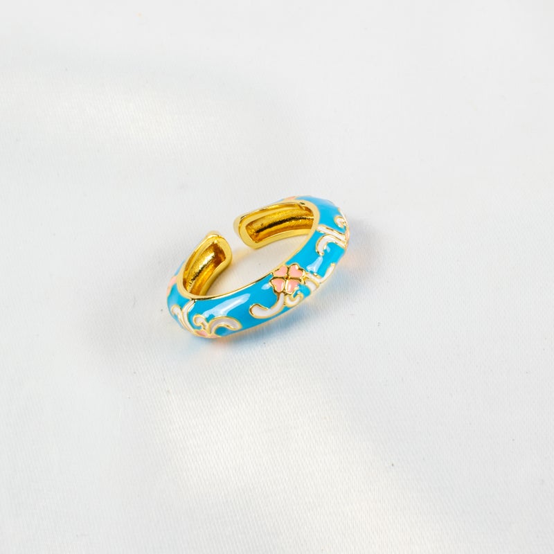 Blue Gold Plated Free Size Ring - Image 1