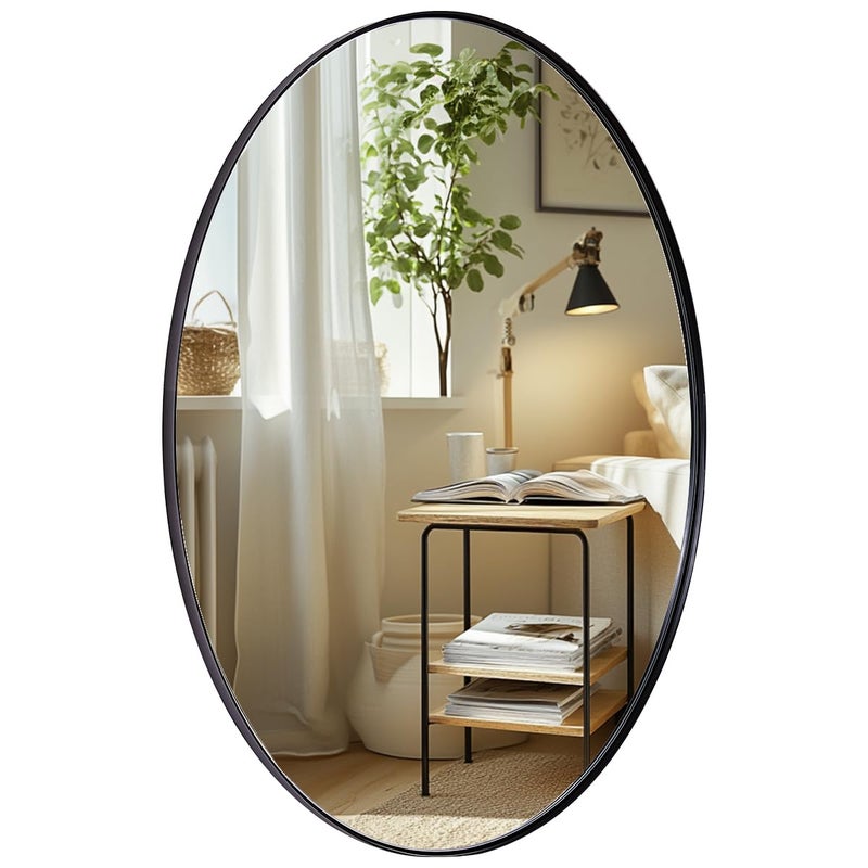 ANDY STAR Black Oval Mirrors for Bathroom 22x30 Inch Matte Black Stainless Steel Metal Framed Oval Wall Mirror Modern Vanity Mirror Wall Mount Horizontal or Vertical
