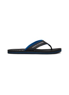 TOMMY HILFIGER Men's Logo Strap Flip-Flops - Faux Leather, Black  - Image 1