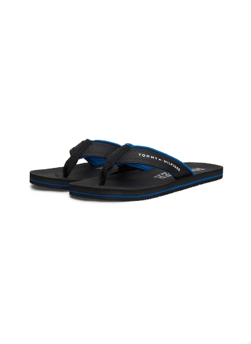 TOMMY HILFIGER Men's Logo Strap Flip-Flops - Faux Leather, Black