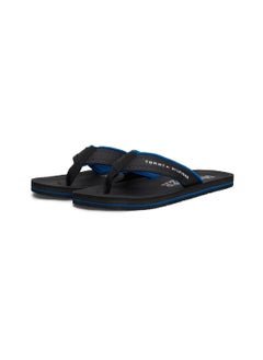 TOMMY HILFIGER Men's Logo Strap Flip-Flops - Faux Leather, Black  - Image 2