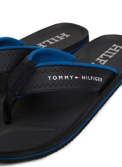 TOMMY HILFIGER Men's Logo Strap Flip-Flops - Faux Leather, Black  - Image 5