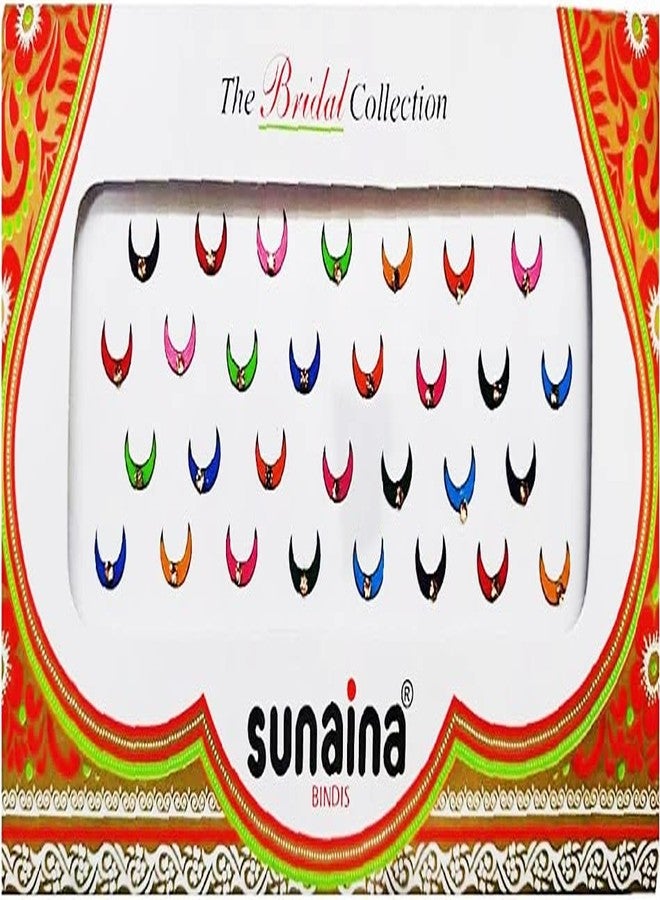 Sunaina Traditional Chand (Half Moon) Multicolour Velvet Bindi With Golden Stone For Women & Girl (Size-1) - Image 3
