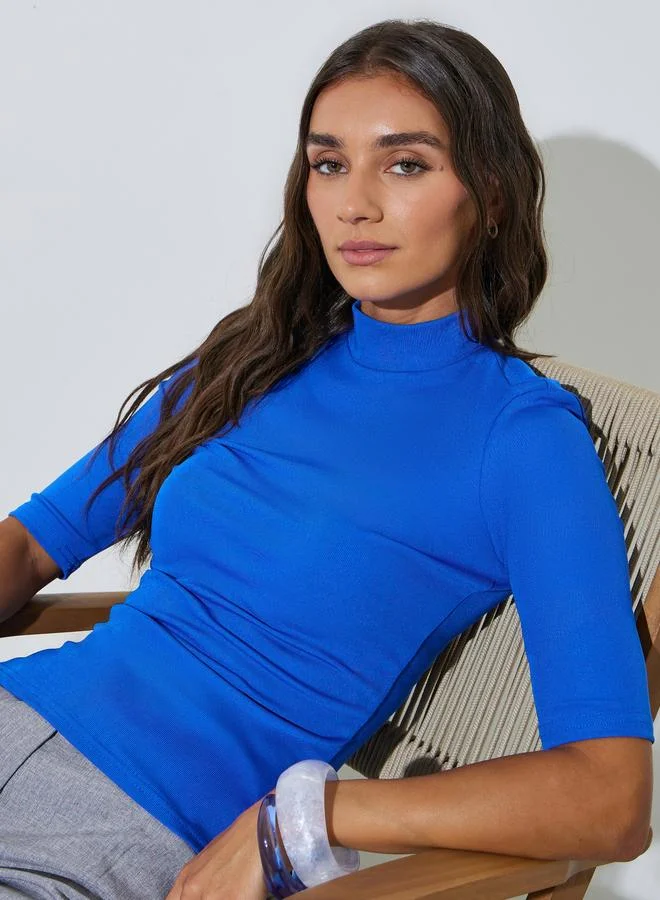 Styli Pack of 2 - High Neck Half Sleeve Fitted Knit Top