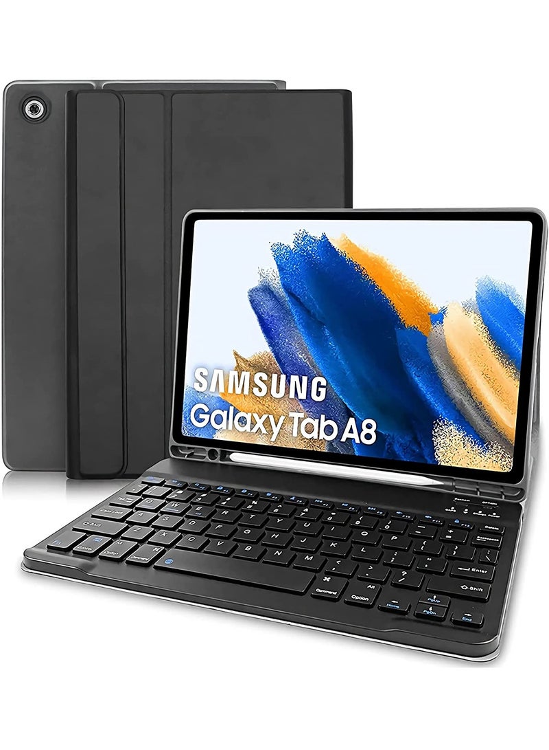 Captaintech Slim Smart Cover with Detachable Bluetooth Keyboard and Built-in S Pen Holder for Samsung Galaxy Tab A8 10.5 Inch (2022) - Compatible with SM-X200/X205/X207 (Black) - Image 1
