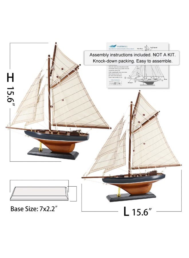 NAUTIMALL 15" Wooden Sailboat Decor Classic Columbia America's Cup Ship Model Nautical Yacht Decor (CLB39-ClassicWood) - Image 2
