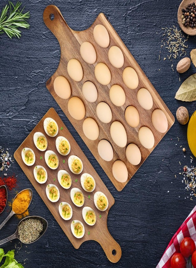 Hilislog Acacia Wood Egg Platter for Deviled Eggs Container Counter Wooden Charcuterie Board Plates Easter Gift Small Devilled Egg Holder Carrier Cheese Board Hosting Essentials Devil Eggs Dish Serving Tray - Image 4