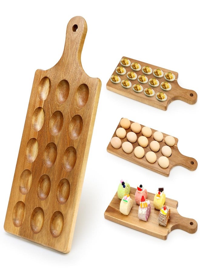 Hilislog Acacia Wood Egg Platter for Deviled Eggs Container Counter Wooden Charcuterie Board Plates Easter Gift Small Devilled Egg Holder Carrier Cheese Board Hosting Essentials Devil Eggs Dish Serving Tray - Image 1
