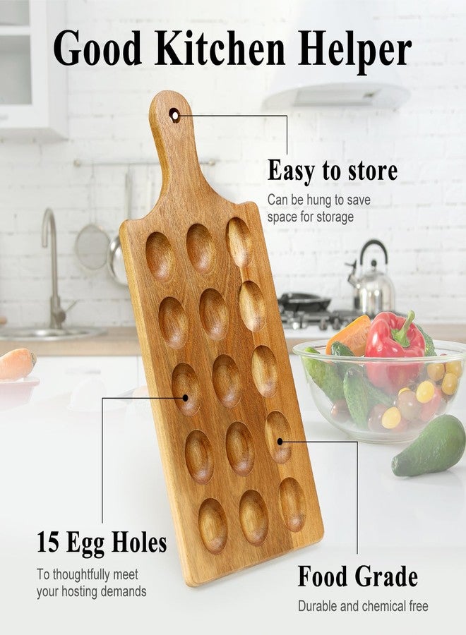 Hilislog Acacia Wood Egg Platter for Deviled Eggs Container Counter Wooden Charcuterie Board Plates Easter Gift Small Devilled Egg Holder Carrier Cheese Board Hosting Essentials Devil Eggs Dish Serving Tray - Image 5