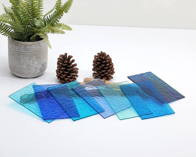 Lanyani Blue Transparent Stained Glass Sheets for Craft, 6x4 inch Colored Textured Cathedral Glass Pack, 10 Sheets - Image 4