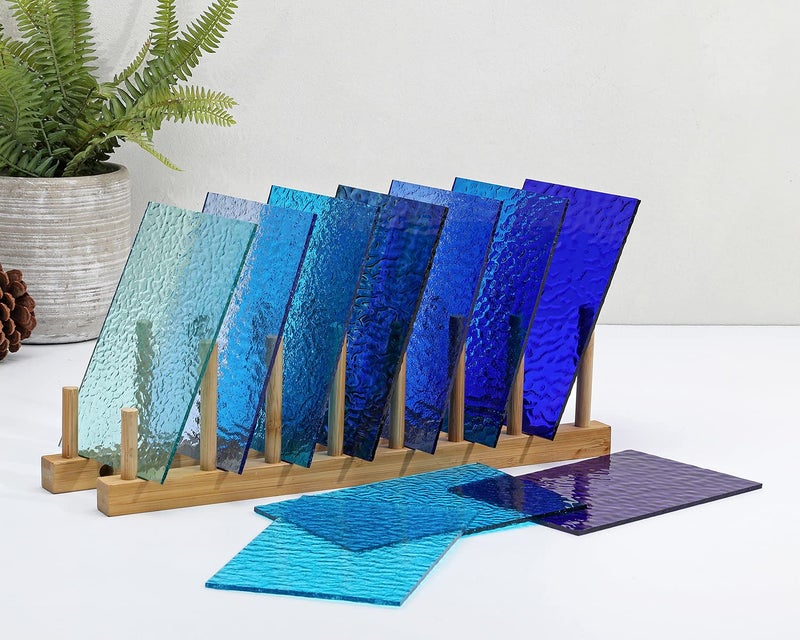 Lanyani Blue Transparent Stained Glass Sheets for Craft, 6x4 inch Colored Textured Cathedral Glass Pack, 10 Sheets - Image 2