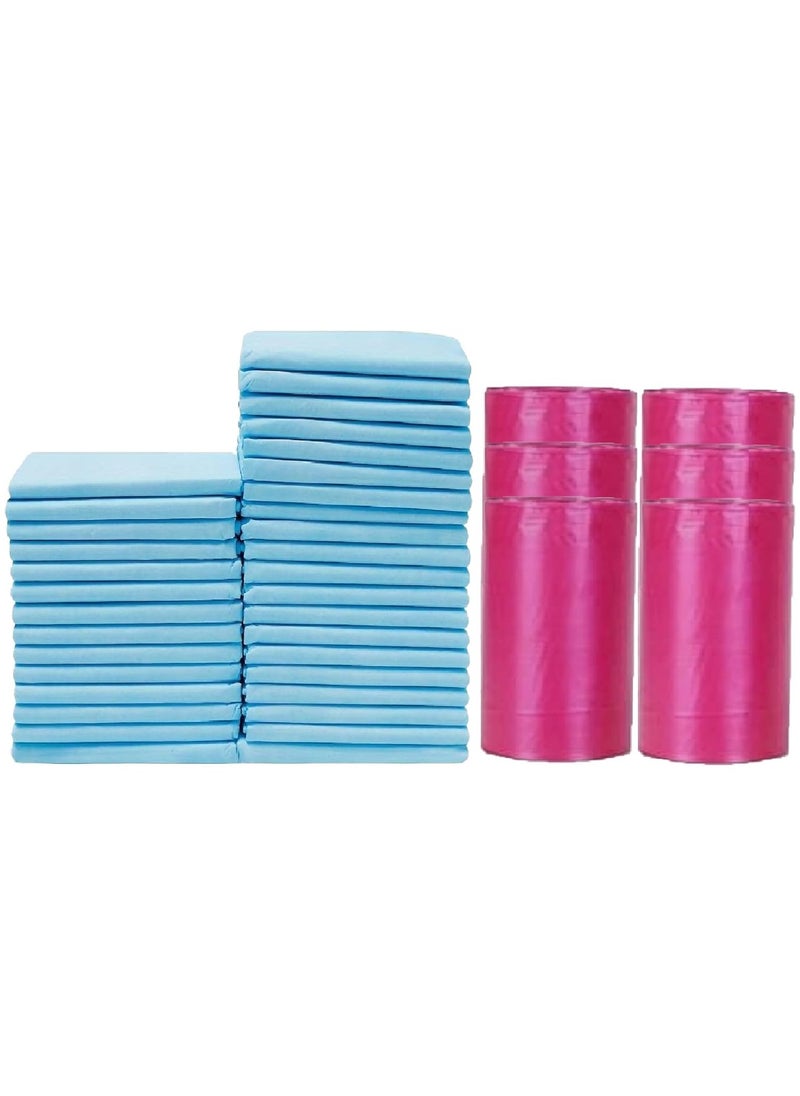Cute 'n' Cuddle Cute 'n' Cuddle – 90 Pcs Disposable Changing Mat Blue (60×45 cm) with 90 Red Scented Diaper Bags – Soft, Leak-Proof & Hygienic  - Image 1