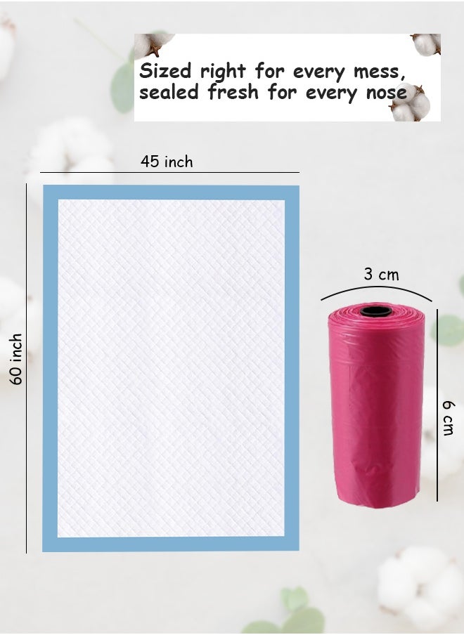 Cute 'n' Cuddle Cute 'n' Cuddle – 90 Pcs Disposable Changing Mat Blue (60×45 cm) with 90 Red Scented Diaper Bags – Soft, Leak-Proof & Hygienic  - Image 2