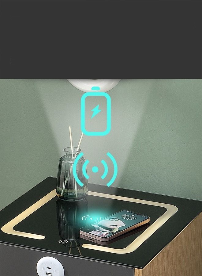 سي آند سي هوم متعدد الوظائف المنقولة الذكية شحن لاسلكي تصميم حديث يتميز بضوء طاولة جانبية مع تخزين درج لغرفة النوم 38x38x48 سم (مجمعة بالكامل) - Image 2