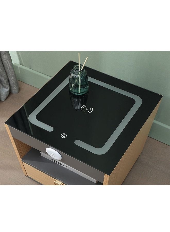 سي آند سي هوم متعدد الوظائف المنقولة الذكية شحن لاسلكي تصميم حديث يتميز بضوء طاولة جانبية مع تخزين درج لغرفة النوم 38x38x48 سم (مجمعة بالكامل) - Image 5