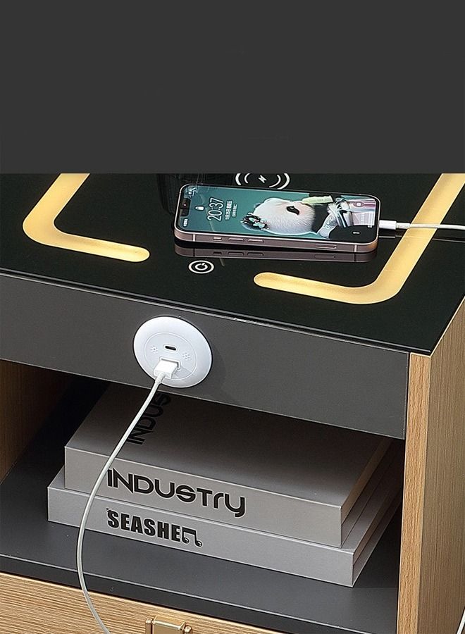 سي آند سي هوم متعدد الوظائف المنقولة الذكية شحن لاسلكي تصميم حديث يتميز بضوء طاولة جانبية مع تخزين درج لغرفة النوم 38x38x48 سم (مجمعة بالكامل) - Image 3