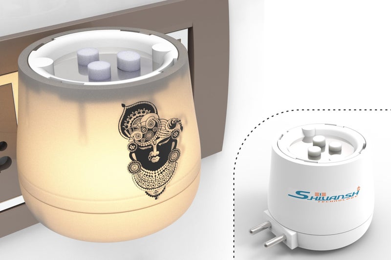 SHIVANSH TECHNOLOGY® Electric Kapoor Dani Camphor Burner & Diffuser for Home | Puja Camphor Machine with Night Lamp | Aroma Oil & Incense Burner with Safety Features (Warm White Light, Shrinathji) - Image 1