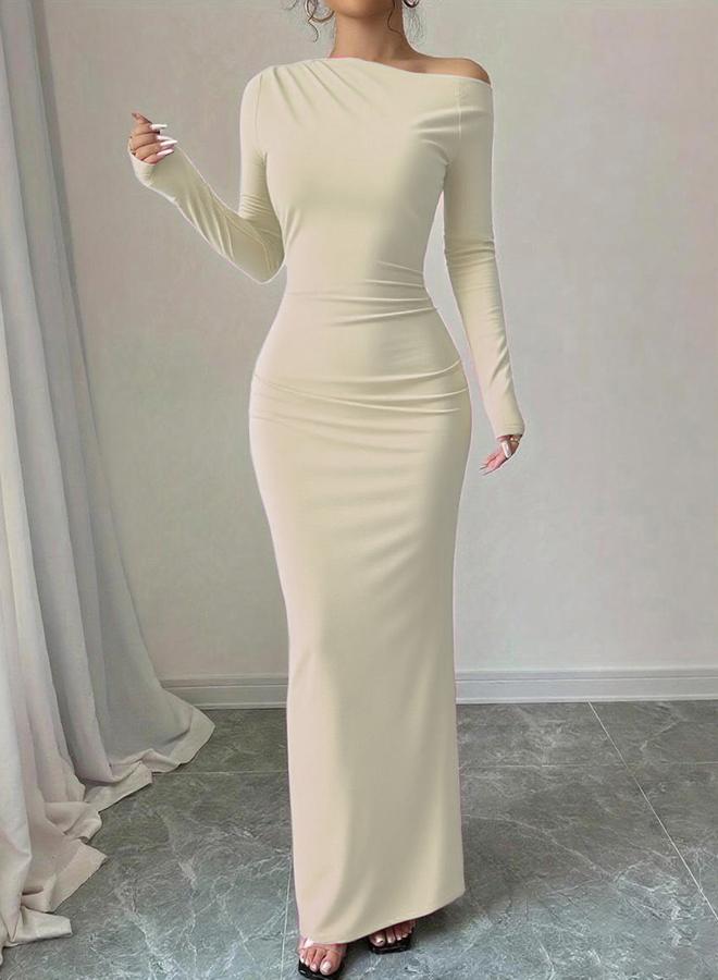 Take Two Solid Beige Bodycon Maxi Dress - Image 1