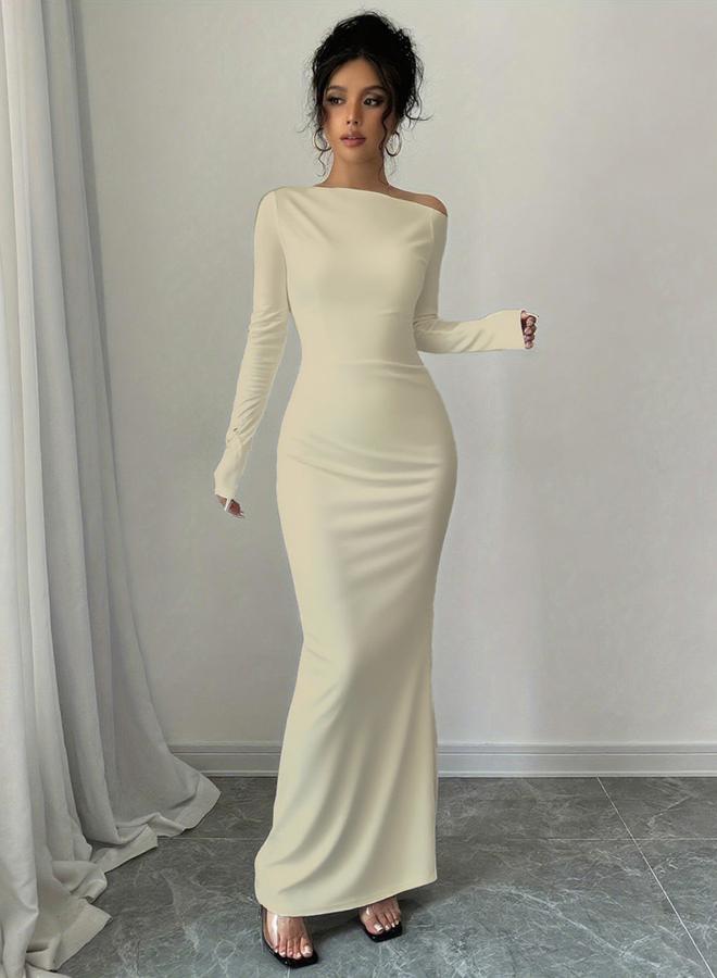 Take Two Solid Beige Bodycon Maxi Dress - Image 4
