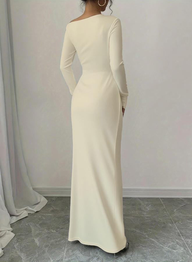 Take Two Solid Beige Bodycon Maxi Dress - Image 3