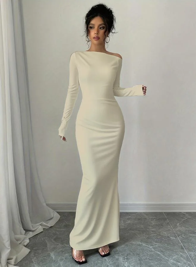 Take Two Take Two Solid Beige Bodycon Maxi Dress
